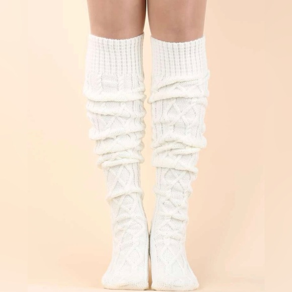 White Over the Knee Chunky Knit Sock - Picture 3 of 4